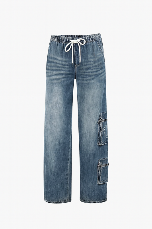 True Religion | Jessie Big T Cargo Jeans | Super Baggy Medium Wash