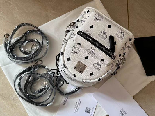 MCM | White Visetos Belt Bag | Pebbled Leather | Silver Hardware