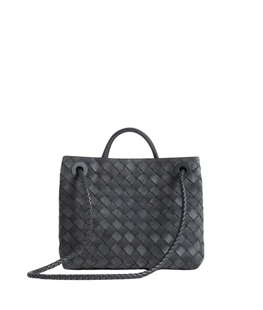 Bottega Veneta | Small Andiamo | Graphite Intrecciato Leather | Gold Knot Accent