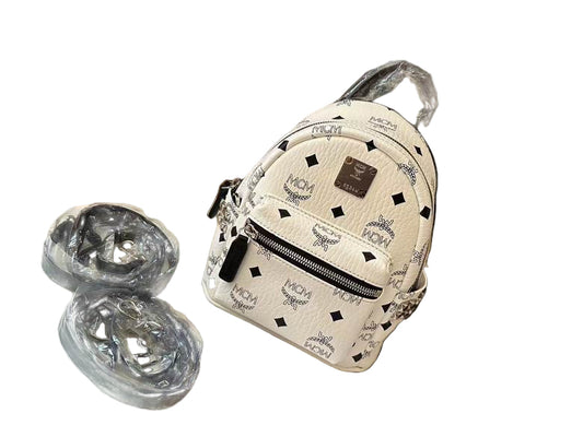 MCM | White Visetos Belt Bag | Pebbled Leather | Silver Hardware