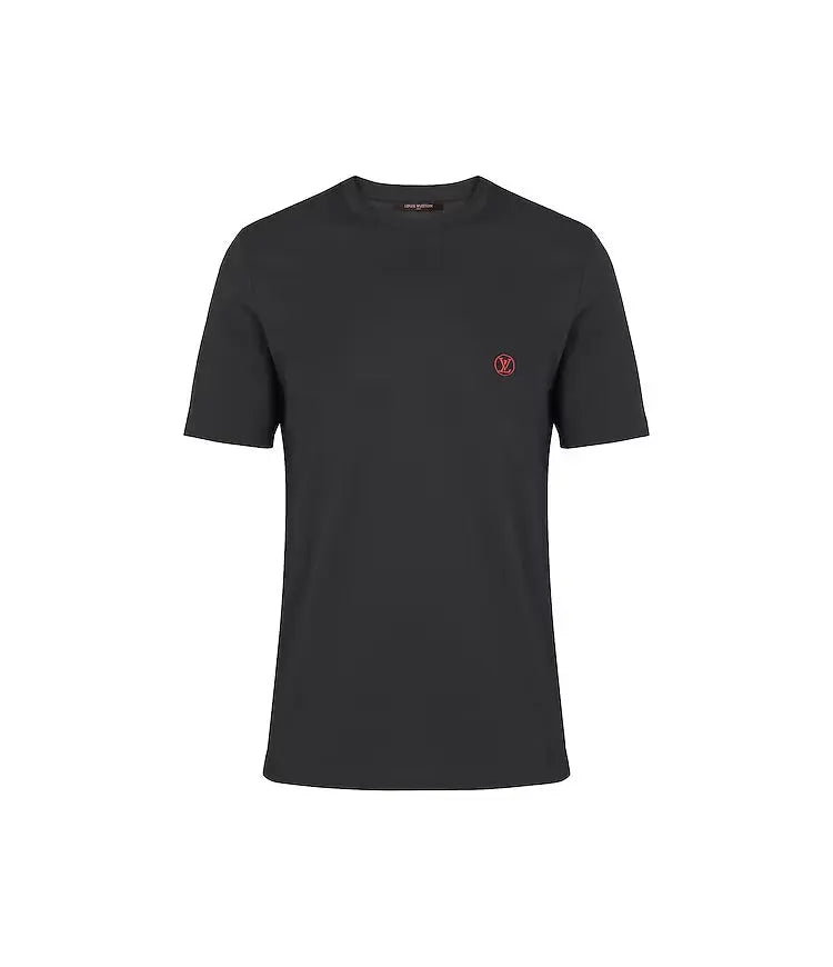 Louis Vuitton | Black Tee with Red LV Embroidery Unisex Louis Vuitton