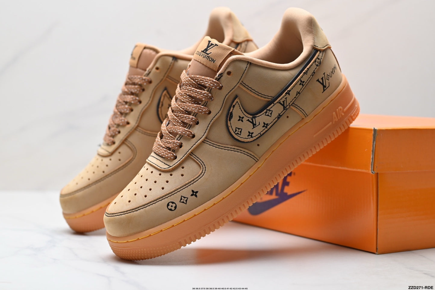 Custom Louis Vuitton x Nike Air Force 1 | Tan Monogram