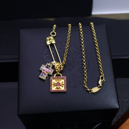 Chrome Hearts | Gold-Tone Cross & Square Charm Necklace