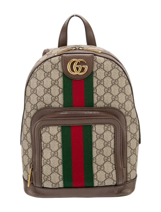 Gucci | GG Canvas Backpack with Web Stripe & Leather Trim Gucci