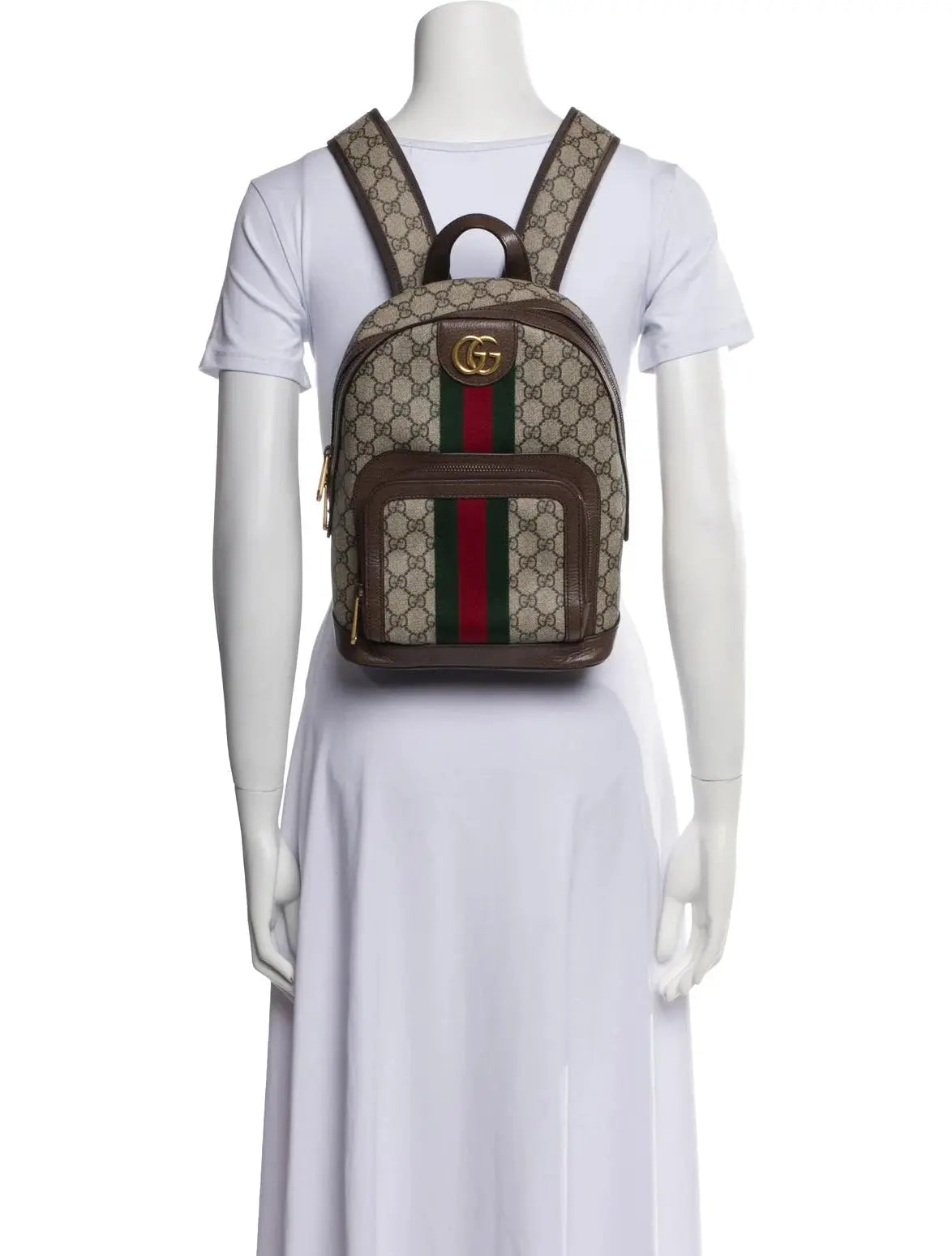 Gucci | GG Canvas Backpack with Web Stripe & Leather Trim Gucci