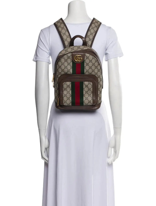 Gucci | GG Canvas Backpack with Web Stripe & Leather Trim Gucci