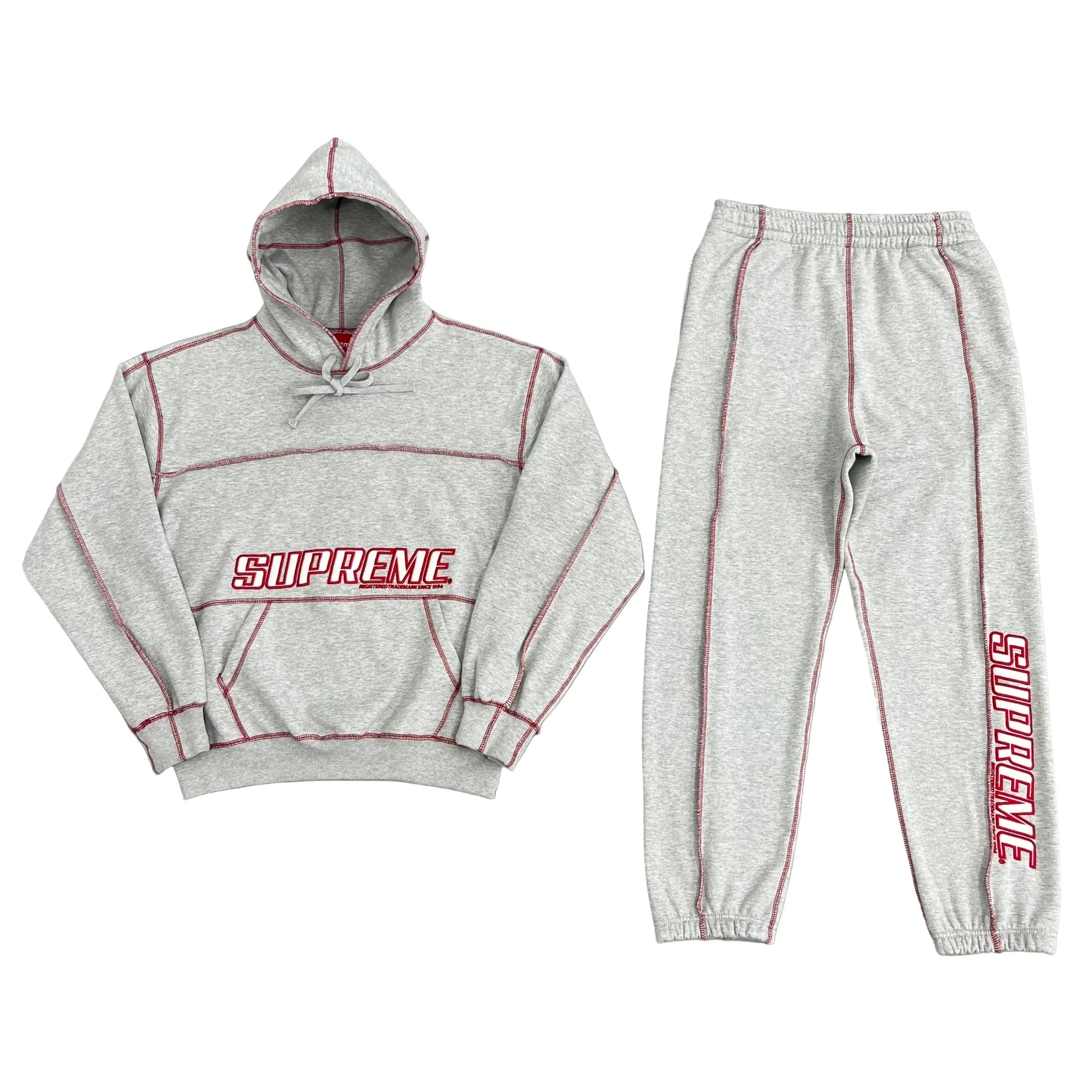Supreme | Logo Hoodie + Sweatpants Set | Grey/Red Supreme