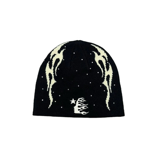 Hellstar Studios | Flame Head Logo Beanie | Black/White Hellstar
