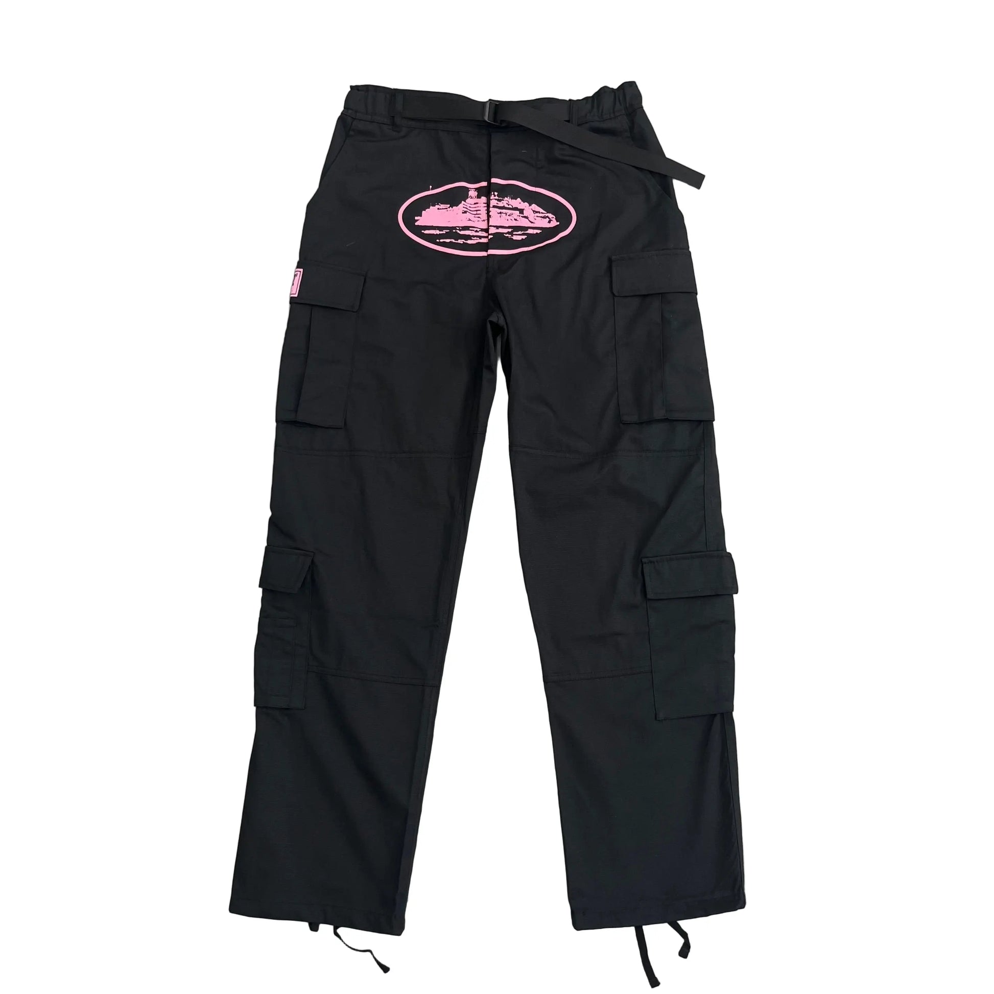 Corteiz | Black Cargo Pants with Purple or Pink Patch UndergroundDesignerPlug