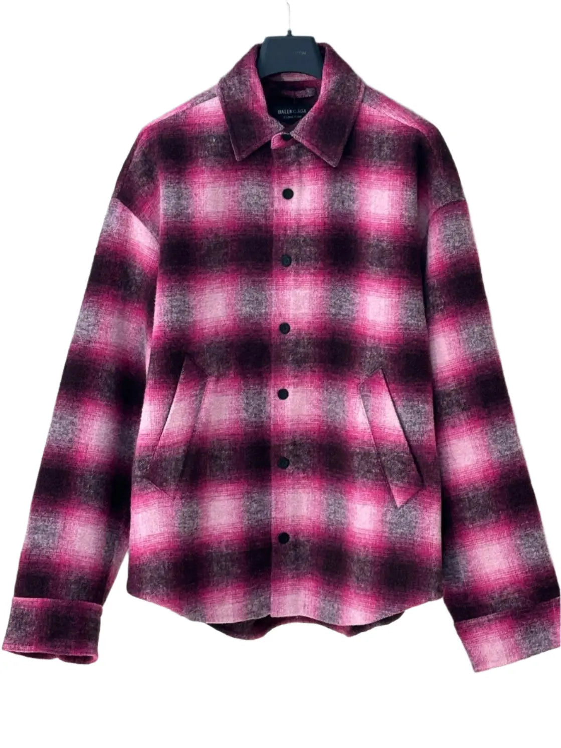 Balenciaga | Pink & Black Plaid Oversized Shirt Jacket Balenciaga