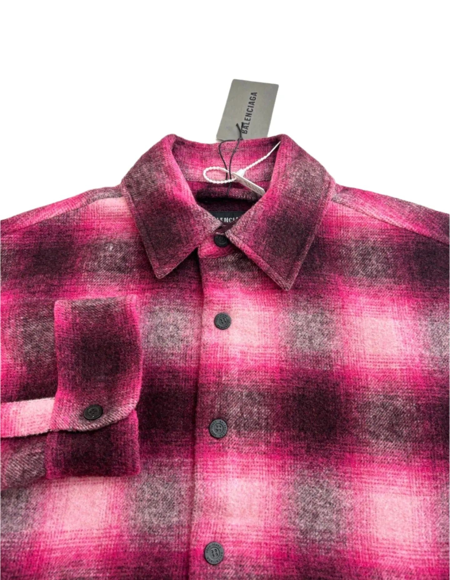 Balenciaga | Pink & Black Plaid Oversized Shirt Jacket Balenciaga