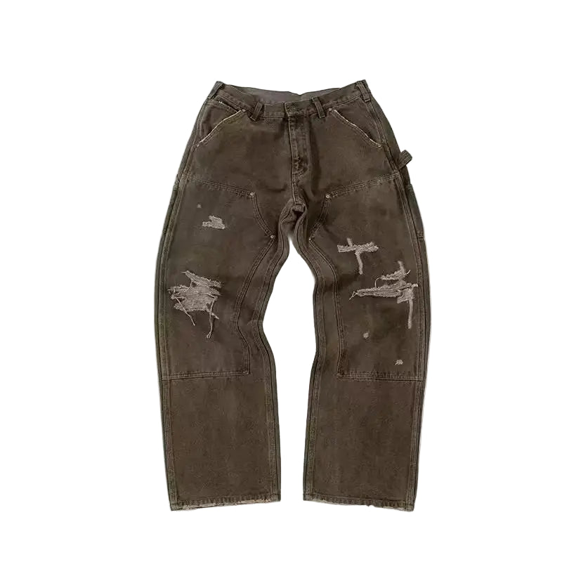 KAMIYA | Boro Duck Painter Pants | Grey Distressed Canvas KAMIYA