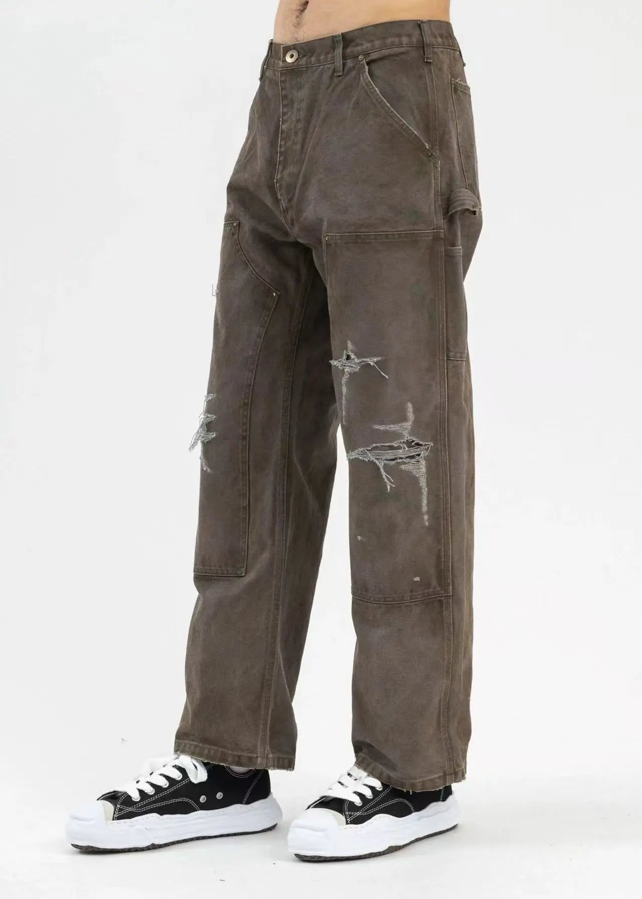 KAMIYA | Boro Duck Painter Pants | Grey Distressed Canvas KAMIYA
