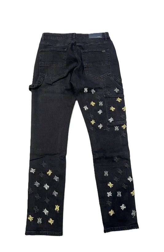 Amiri | Monogram Panel Carpenter Jeans | Aged Black Denim Amiri