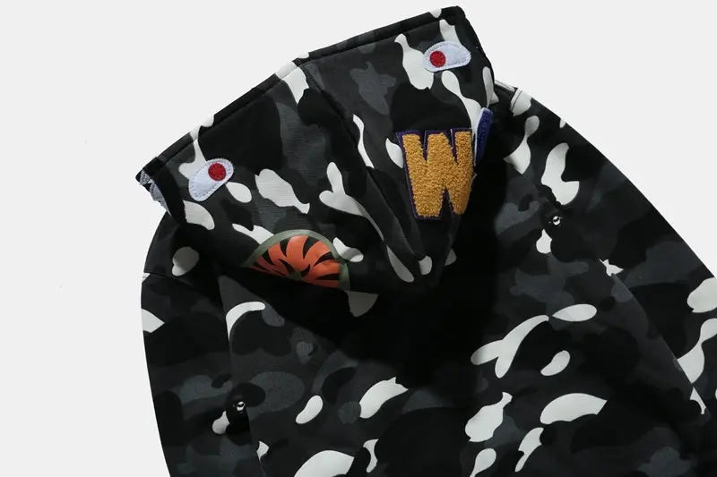 BAPE | Shark Full Zip Hoodie Black Camo | WGM & Tiger Patch UndergroundDesignerPlug