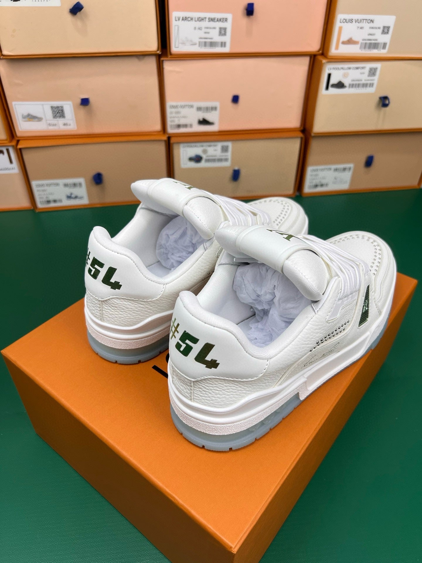 Louis Vuitton | LV Trainer Sneakers | White with Green & Blue Accents