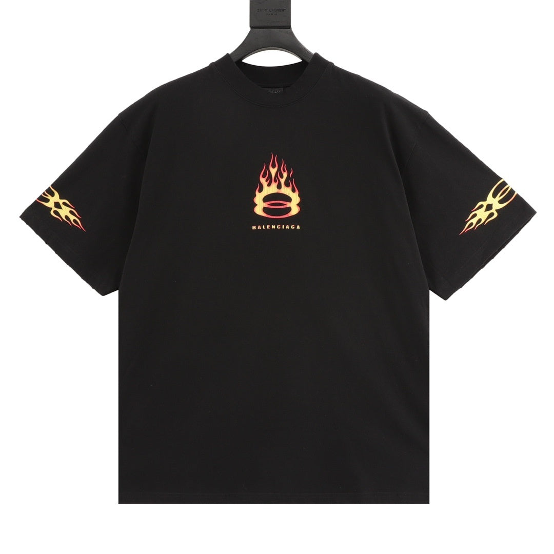 Balenciaga | Flame Logo Tee | Black, Grey & Yellow