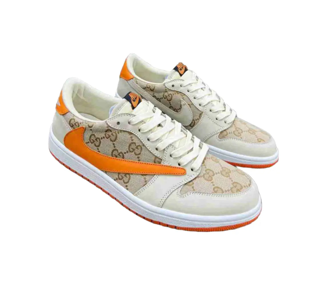 Gucci | Orange Swoosh Low-Top Sneakers | Beige GG Canvas Gucci
