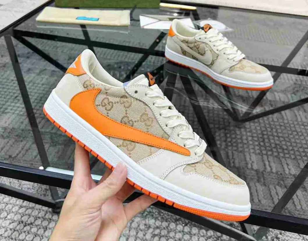 Gucci | Orange Swoosh Low-Top Sneakers | Beige GG Canvas Gucci
