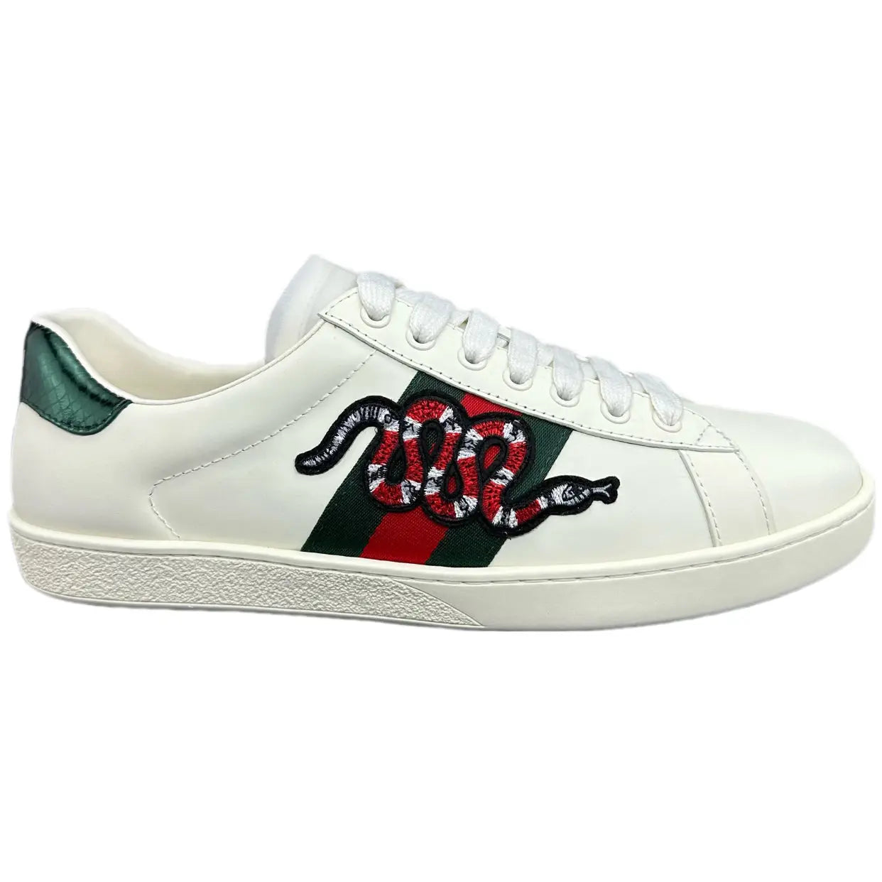 Gucci | Ace Sneakers | Red & Green Web Stripe | Snake Embroidered | Classic Leather Low-Tops Gucci
