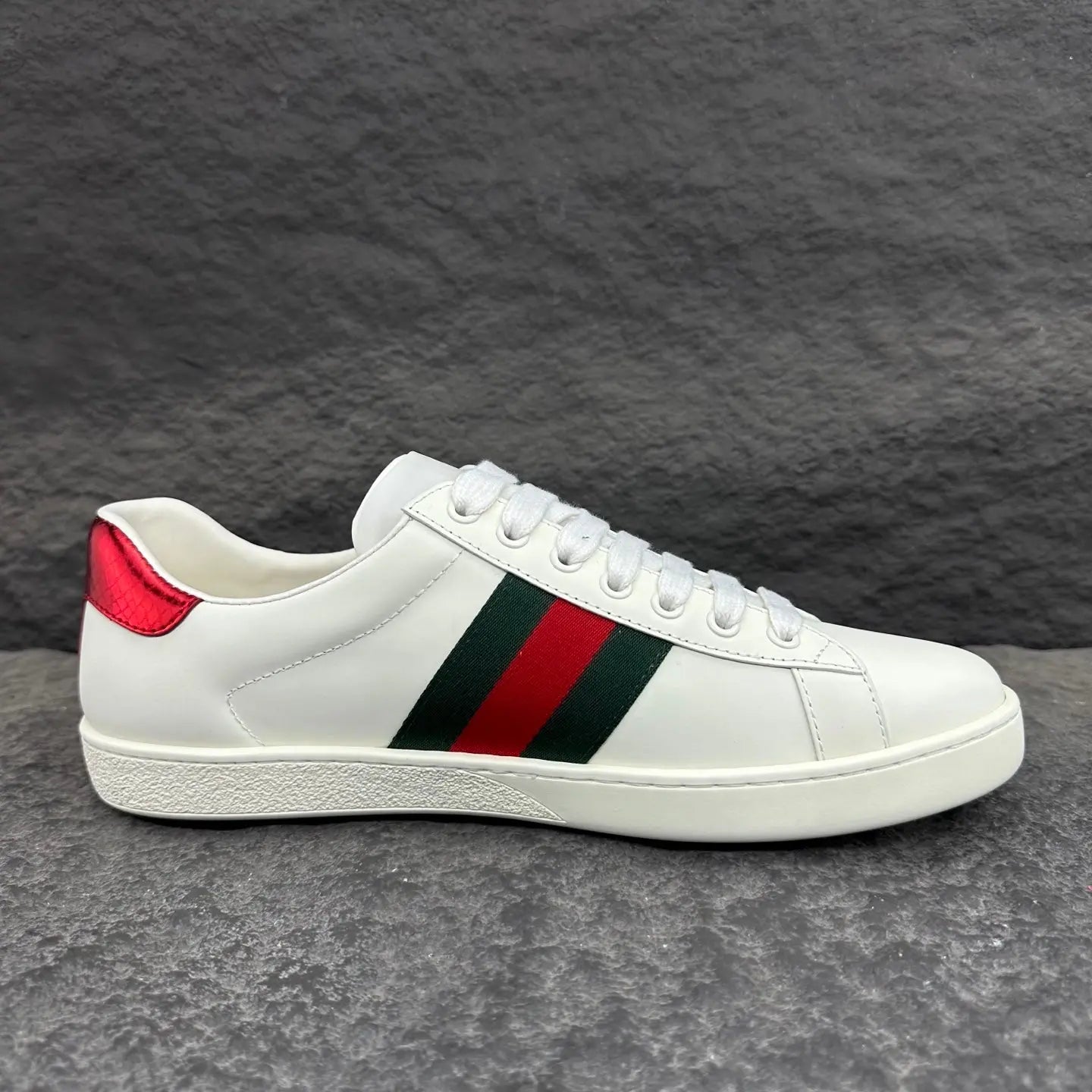 Gucci | Ace Sneakers | Red & Green Web Stripe | Snake Embroidered | Classic Leather Low-Tops Gucci
