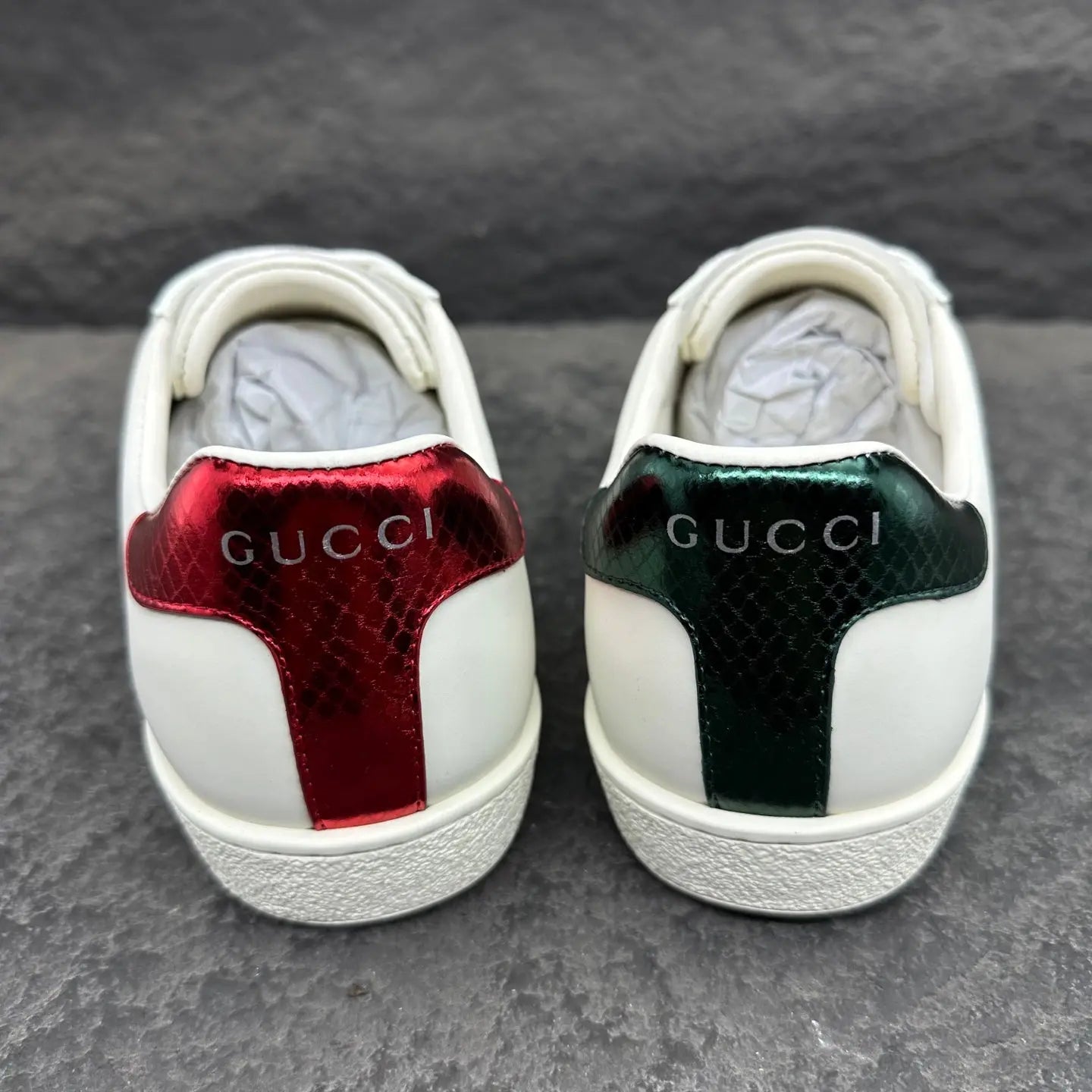 Gucci | Ace Sneakers | Red & Green Web Stripe | Snake Embroidered | Classic Leather Low-Tops Gucci