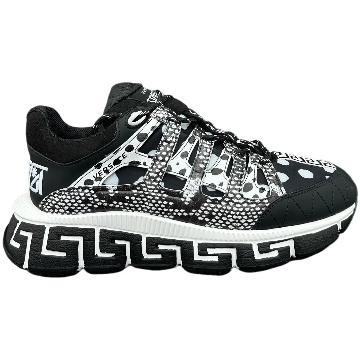 Versace | Greca Running Sneakers | Black & White Graphic Print Versache