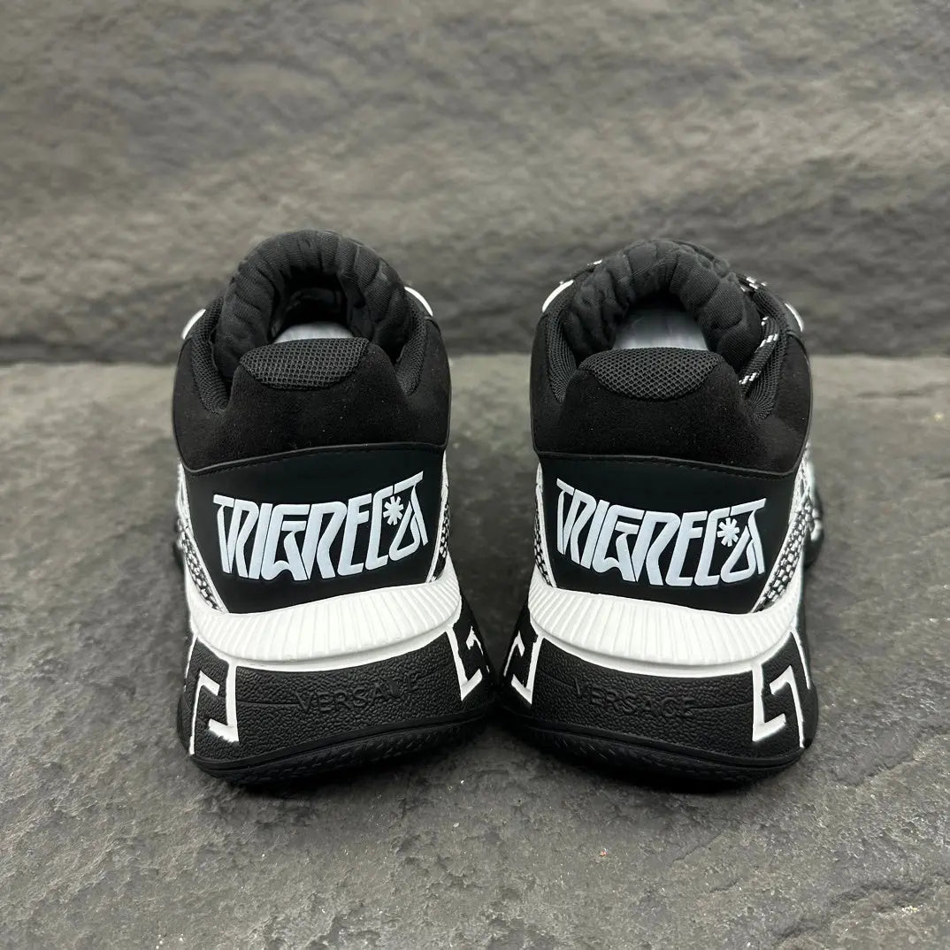Versace | Greca Running Sneakers | Black & White Graphic Print Versache