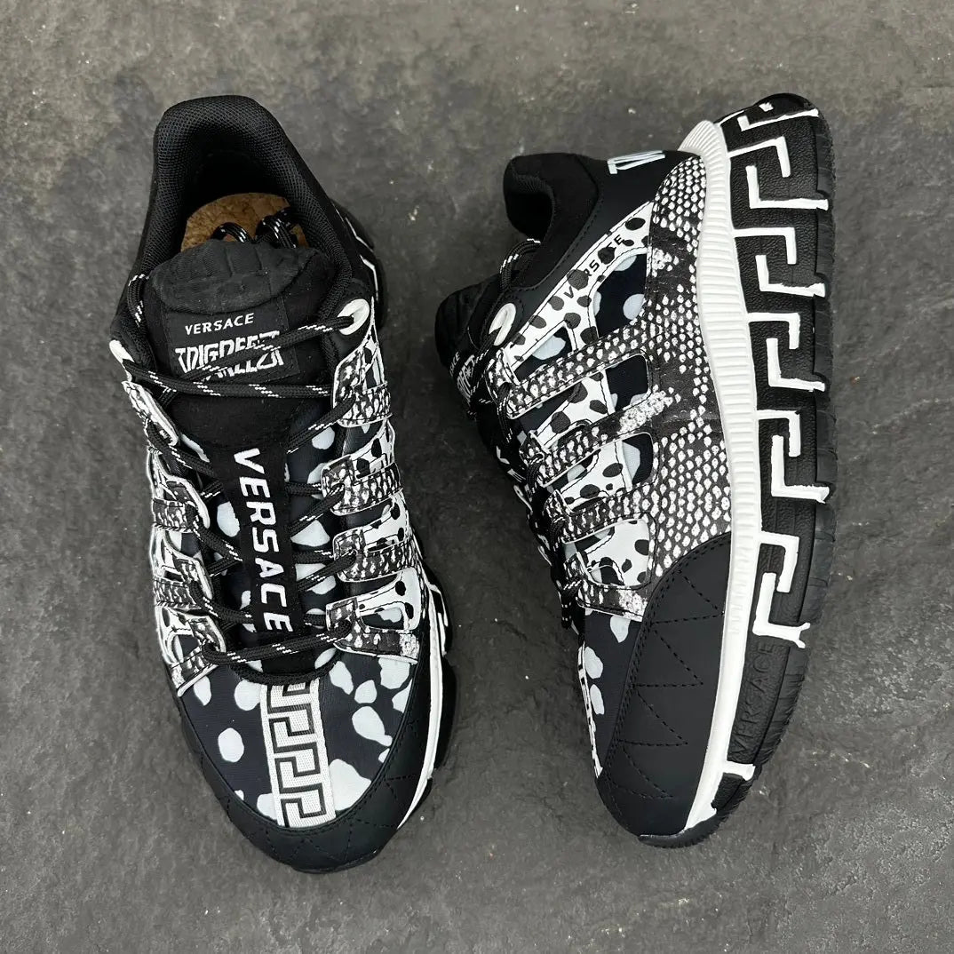 Versace | Greca Running Sneakers | Black & White Graphic Print Versache