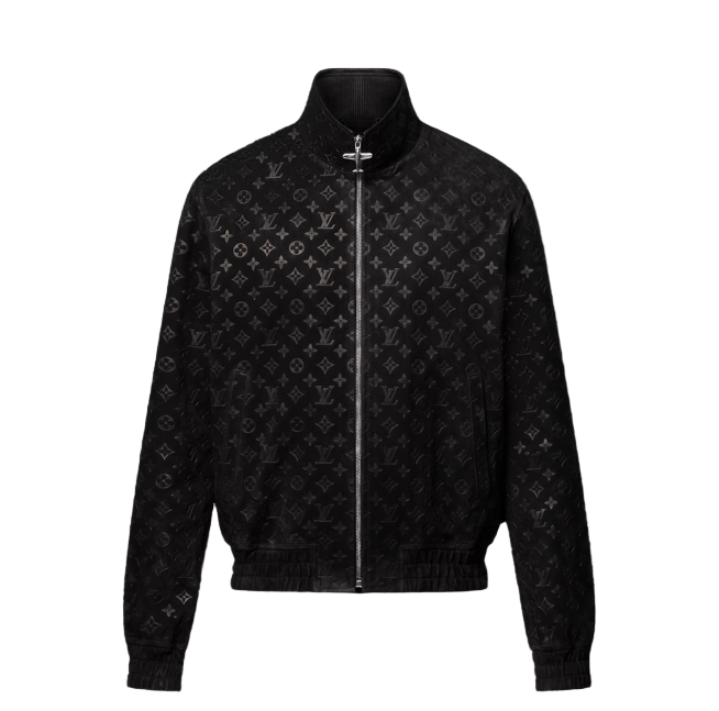 lv Black jacket with monogram pattern on a black background