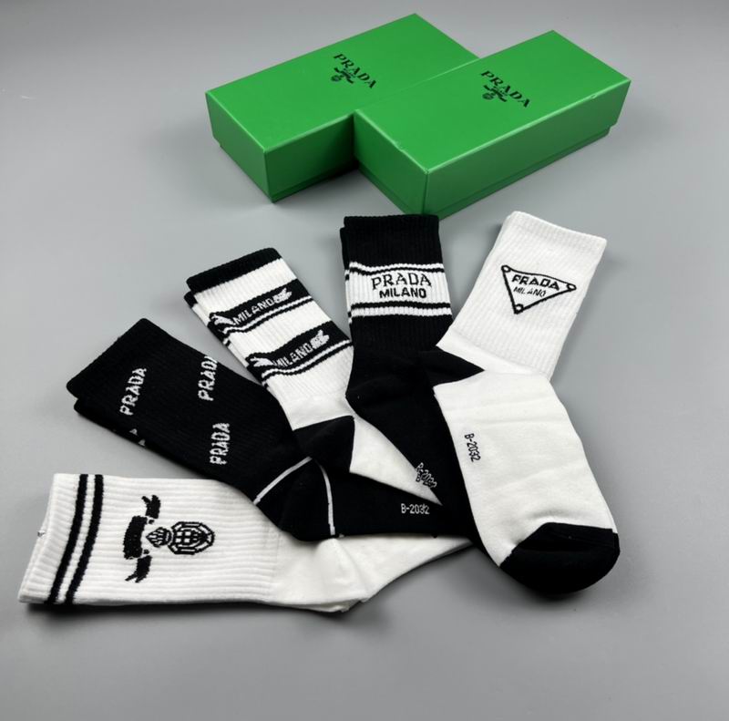 Prada | Milano Logo Crew Socks | Black & White 4-Pair Set