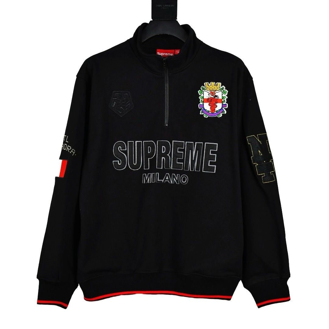 Black Supreme sweatshirt with visible branding on a white background