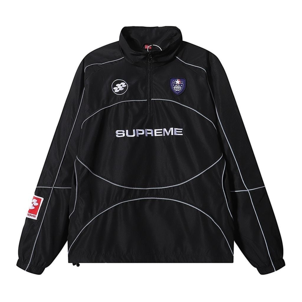 Black jacket with Supreme logo on a white background