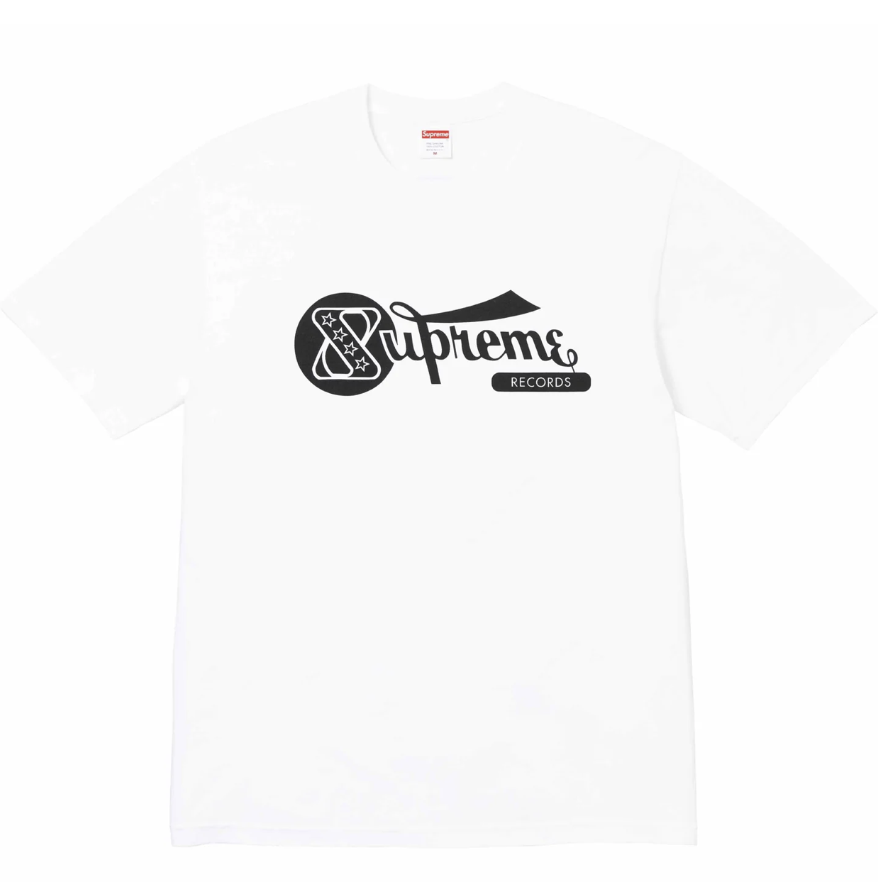 White t-shirt with black 'Supreme' logo on a white background