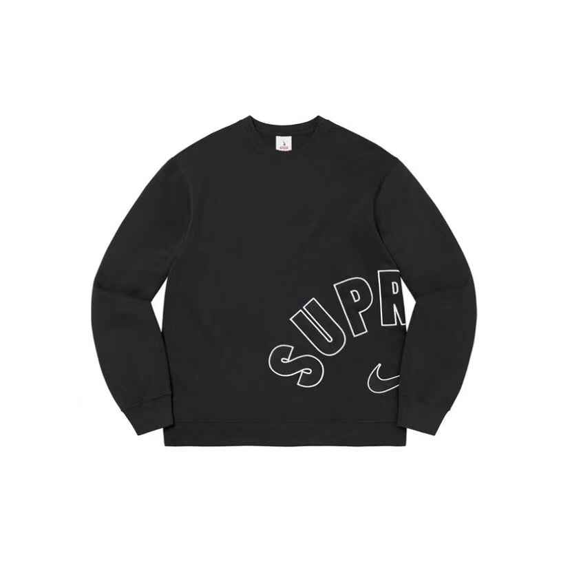 Black sweatshirt with 'SUPREME' logo on a white background