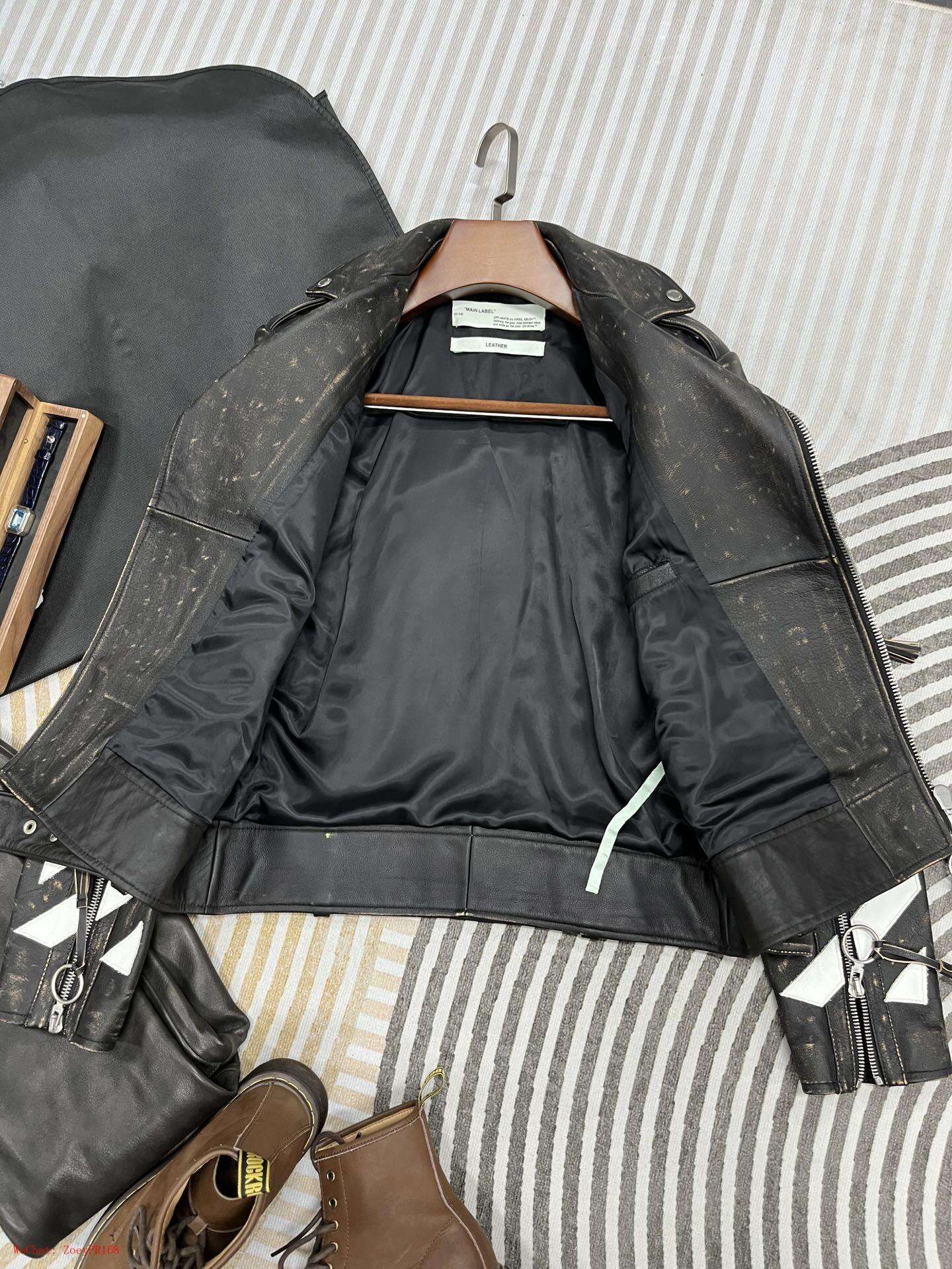 Off-White | Black Leather Arrow Biker Jacket Off-White