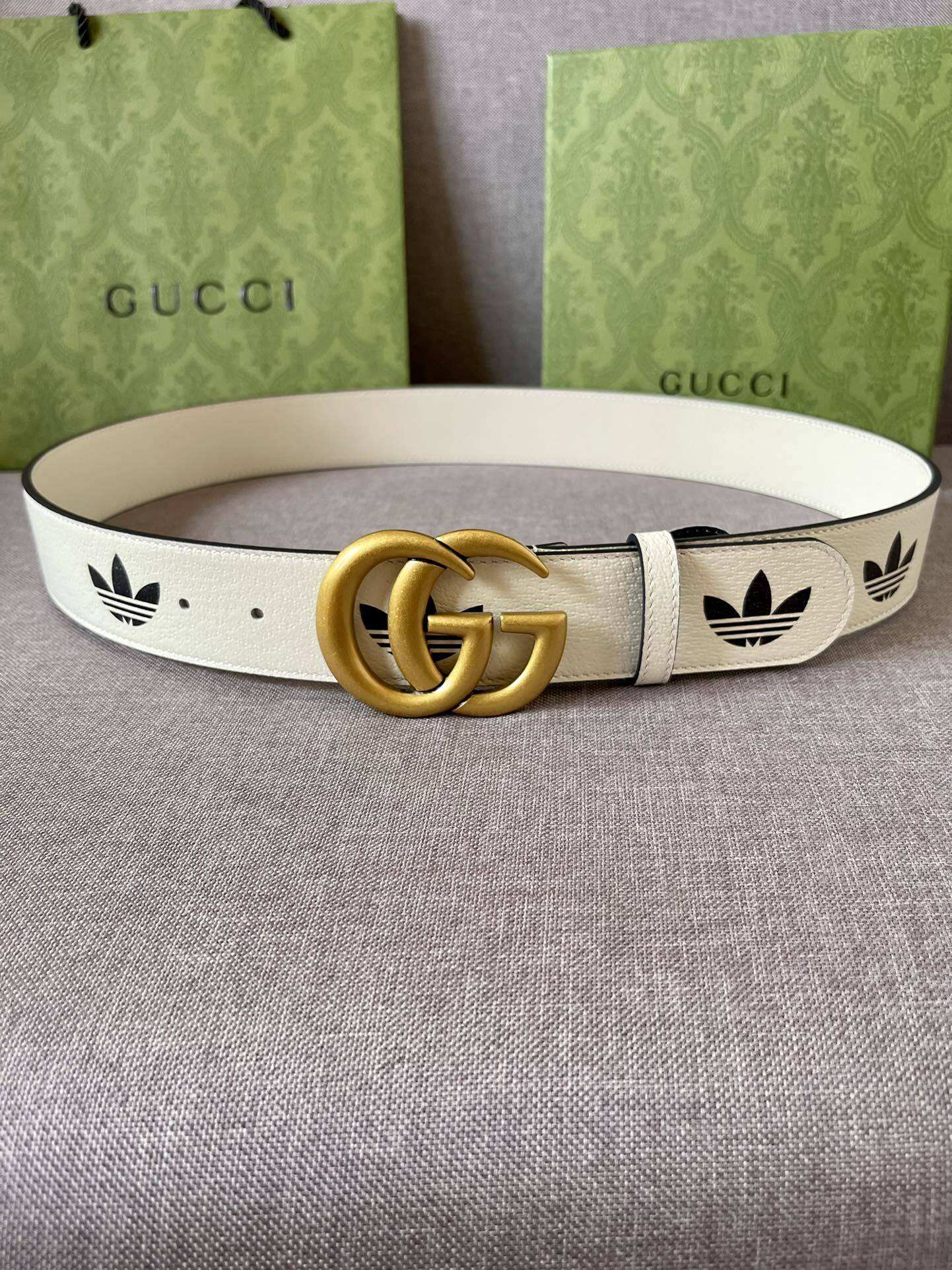 Gucci x Adidas | White Leather Double G Belt Gucci