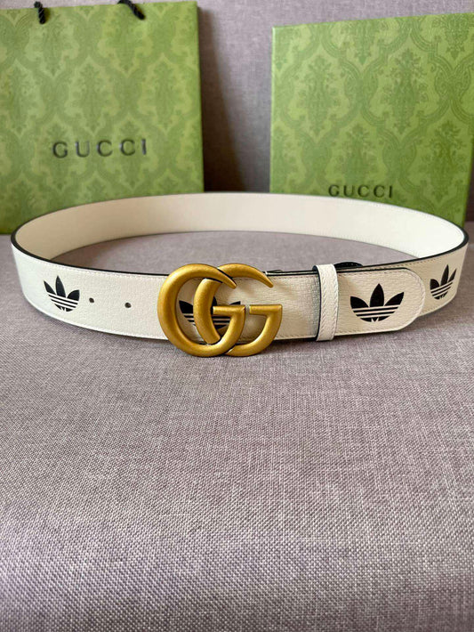 Gucci x Adidas | White Leather Double G Belt Gucci