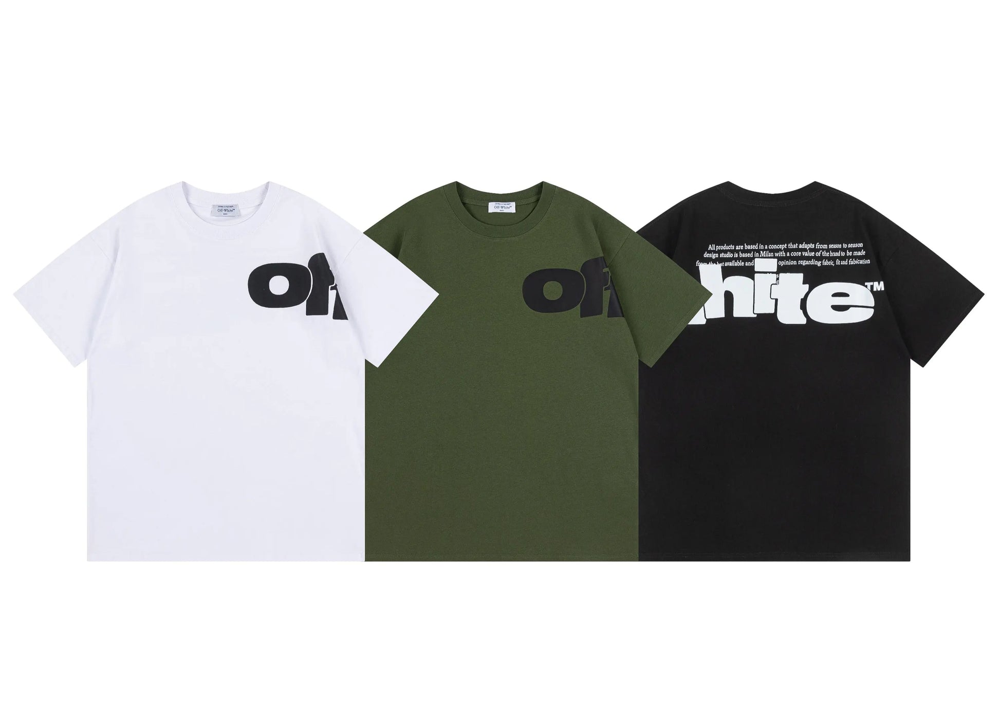 Off-White | Split-Logo Typography Tee | Black, White, or Olive Off-White