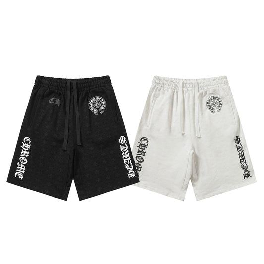 Chrome Hearts | Vertical Gothic Print Shorts | Black & White Chrome Hearts