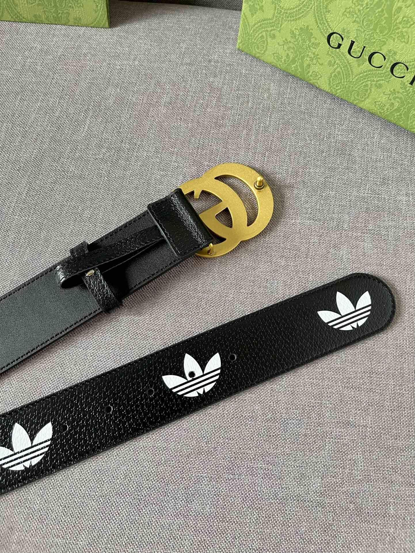 Gucci x Adidas | Black Leather Double G Belt | Gucci