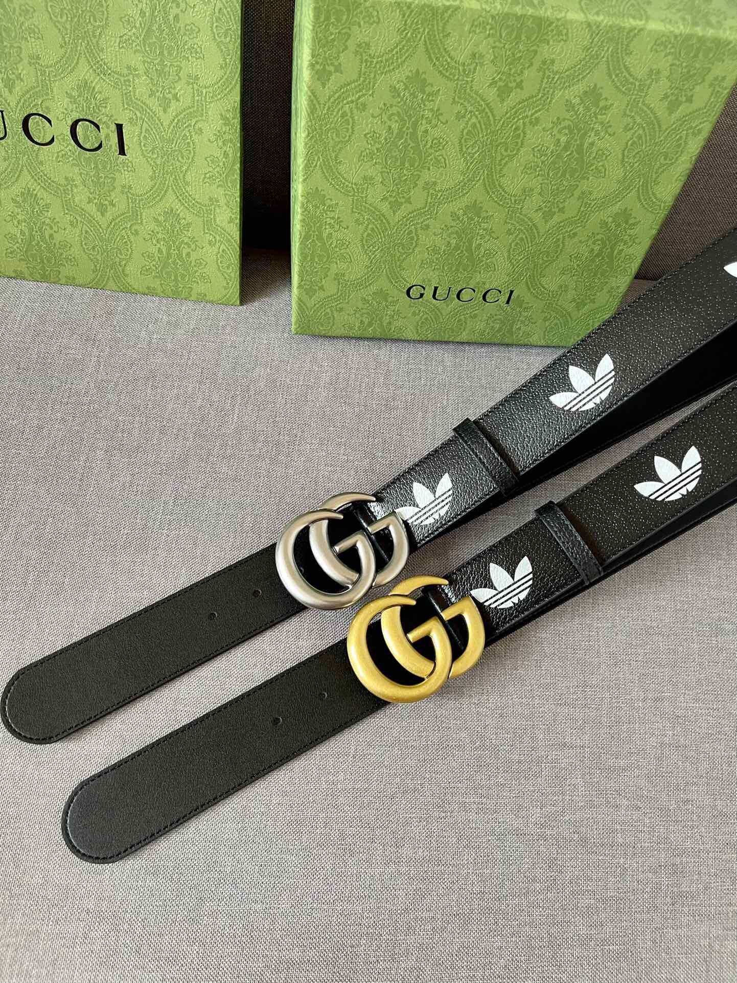 Gucci x Adidas | Black Leather Double G Belt | Gucci