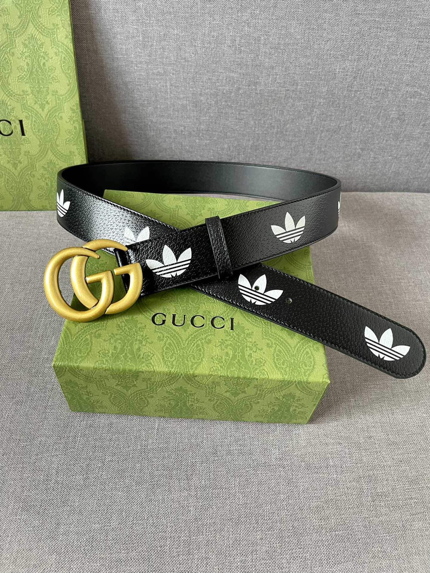 Gucci x Adidas | Black Leather Double G Belt | Gucci