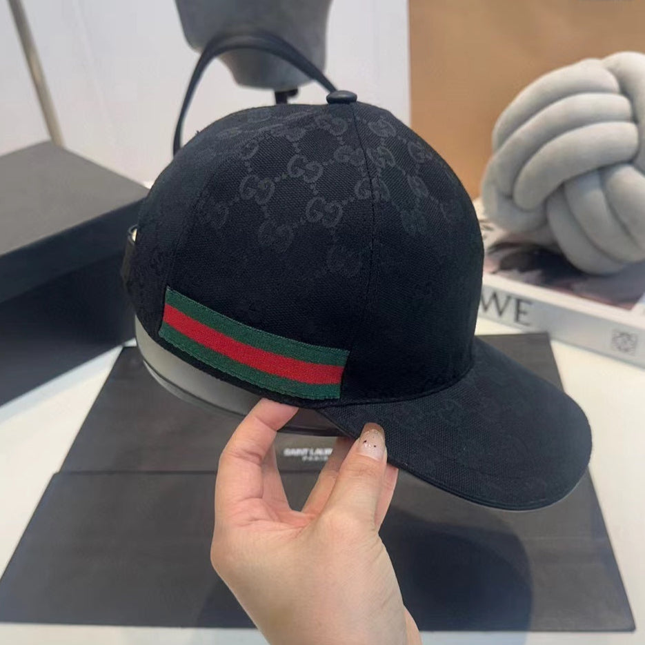 Gucci | GG Monogram Web Stripe Baseball Cap | Black