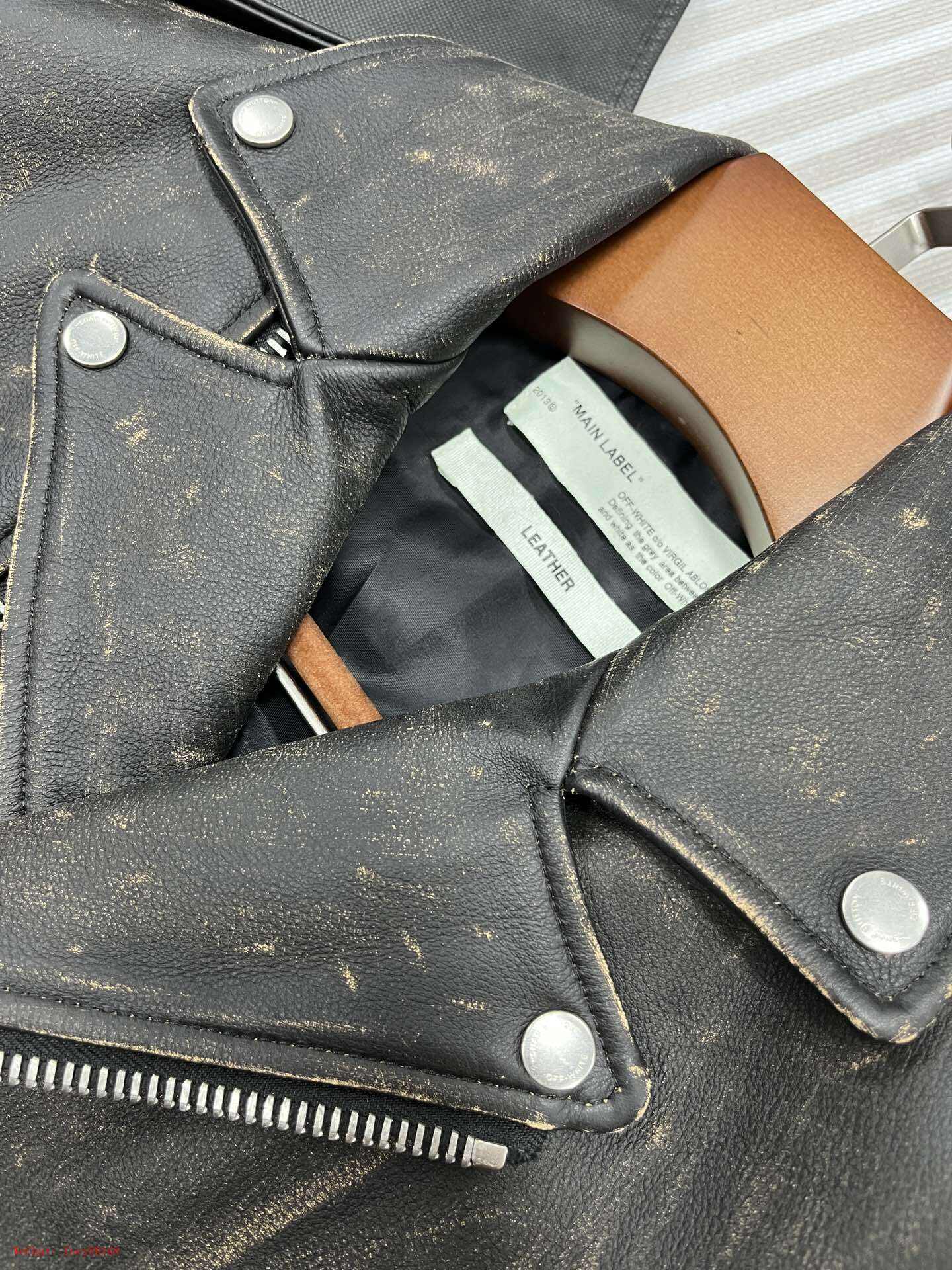 Off-White | Black Leather Arrow Biker Jacket Off-White