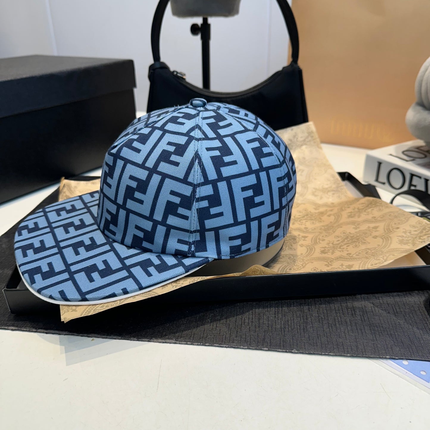 Fendi | Blue FF Monogram Canvas Baseball Cap | Adjustable Strap - Dark or Light Blue