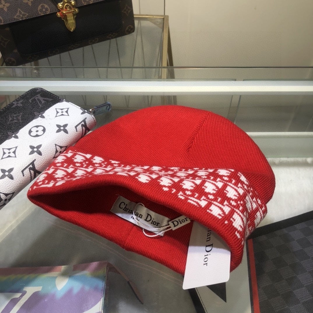 Dior | Monogram Band Beanie | Red & Black