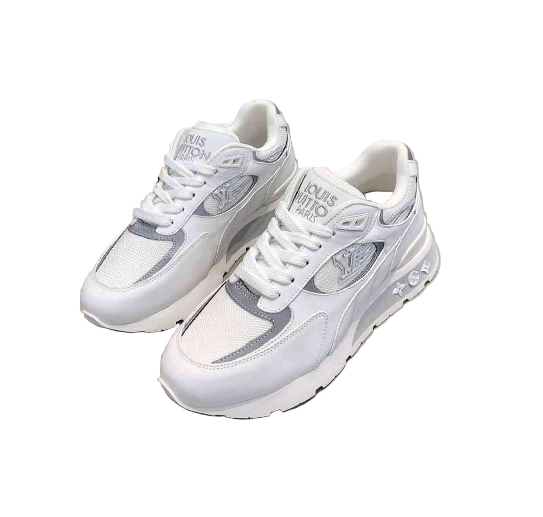 White sneakers with gray accents on a white background