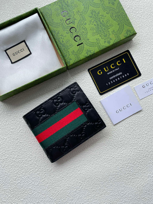 Gucci | GG Embossed Leather Wallet | Black with Web Stripe