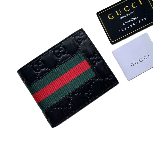 Gucci | GG Embossed Leather Wallet | Black with Web Stripe